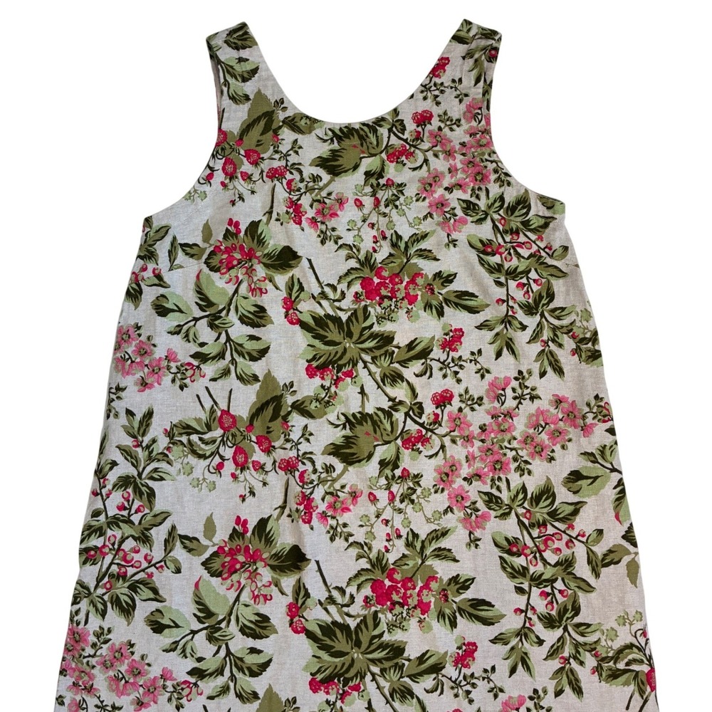 Laura Ashley Linen Blend Floral Shift Dress Scalloped Hem Pink Green M - Picture 3 of 13